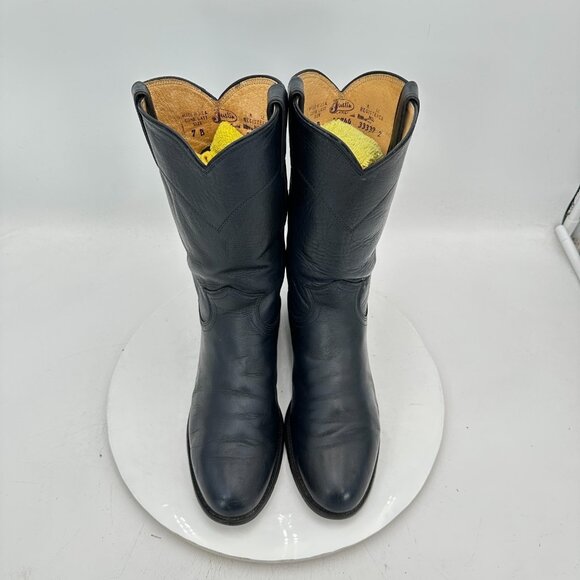 Justin Women Size 7B Black Leather Mid Calf Pull On Western Cowboy Boot - Picture 3 of 13